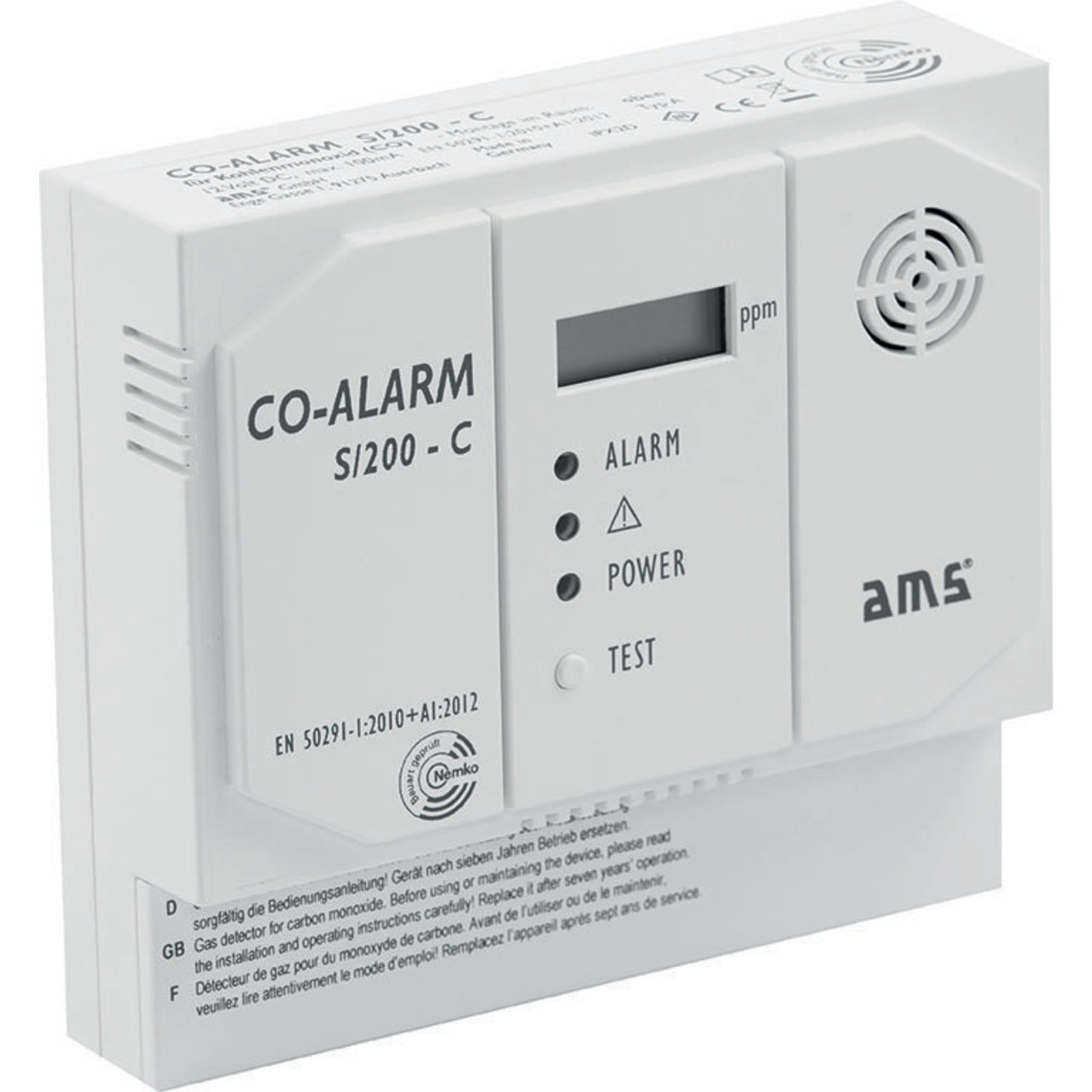 AMS Kohlenmonoxid-Warnmelder S-200-C mit Schaltkontakt unter Sicherheitstechnik
