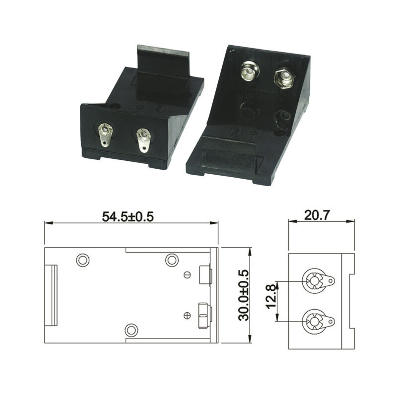 Batteriehalter für 1 x 9-V-Block mit Lötanschluss unter Stromversorgung