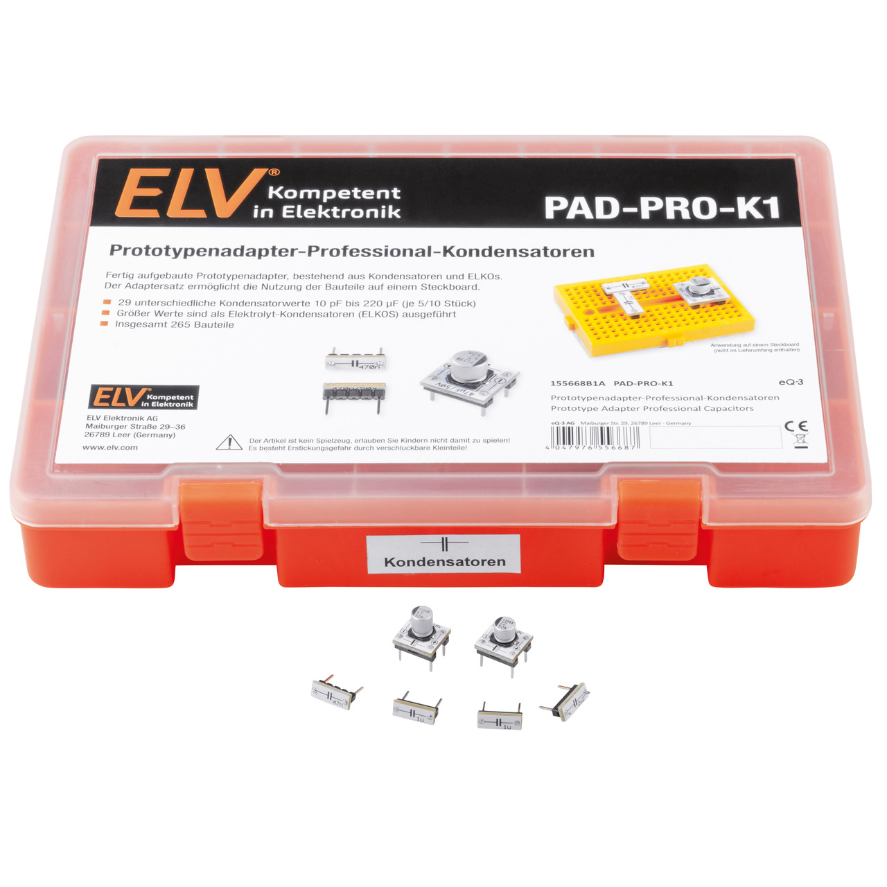 ELV Aufbewahrungsbox mit Kondensatoren und ELKOs PAD-PRO-K1- 265 Teile 