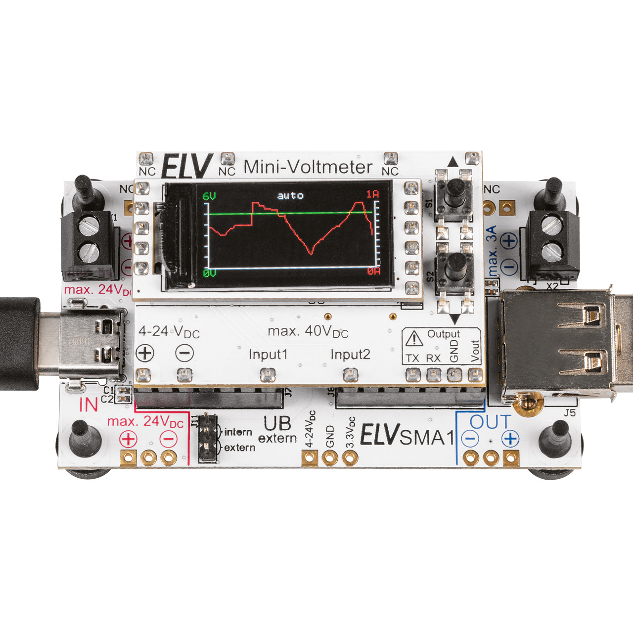 ELV Bausatz-Set aus Mini-Voltmeter MVM1 und Strommessadapter SMA1 unter Bausätze