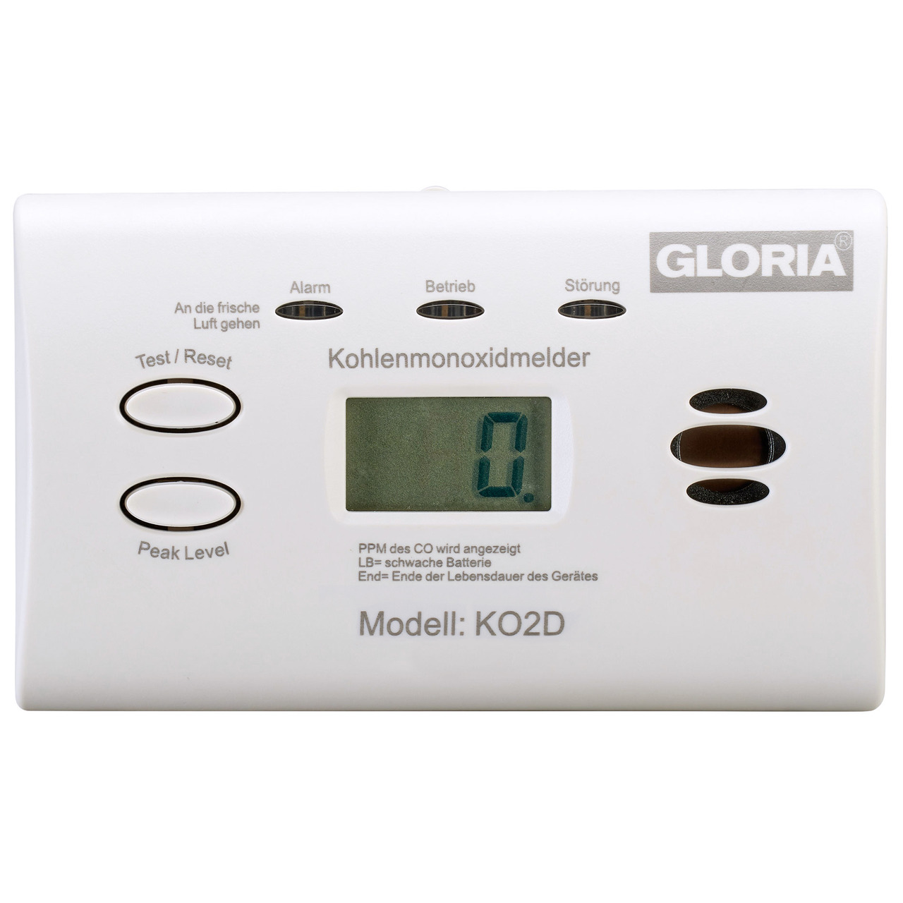 GLORIA Kohlenmonoxid-Warnmelder - CO-Melder K2D- mit Display- Batteriebetrieb