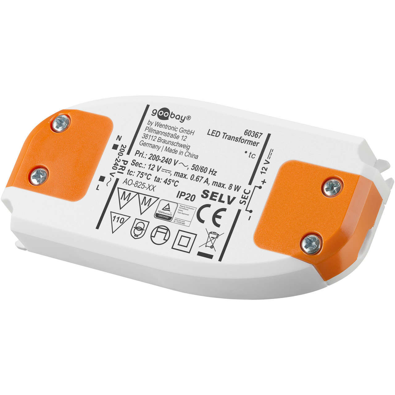 goobay LED-Netzteil - LED-Trafo- 8 W- 12 V DC- 0-67 A- Konstantspannung- IP20- ultraflach