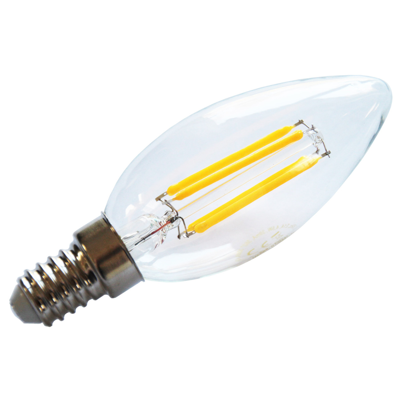 HEITEC 4-5-W-Filament-LED-Kerzenlampe- E14- 420 lm- warmweiss- klar unter Beleuchtung