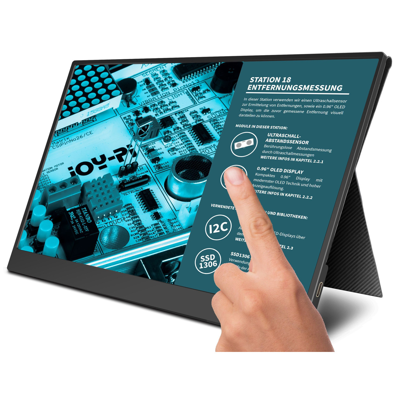 Joy-IT Tragbarer 15-6 Touchscreen-Monitor - Zweitmonitor- inkl- Smart Case Hülle