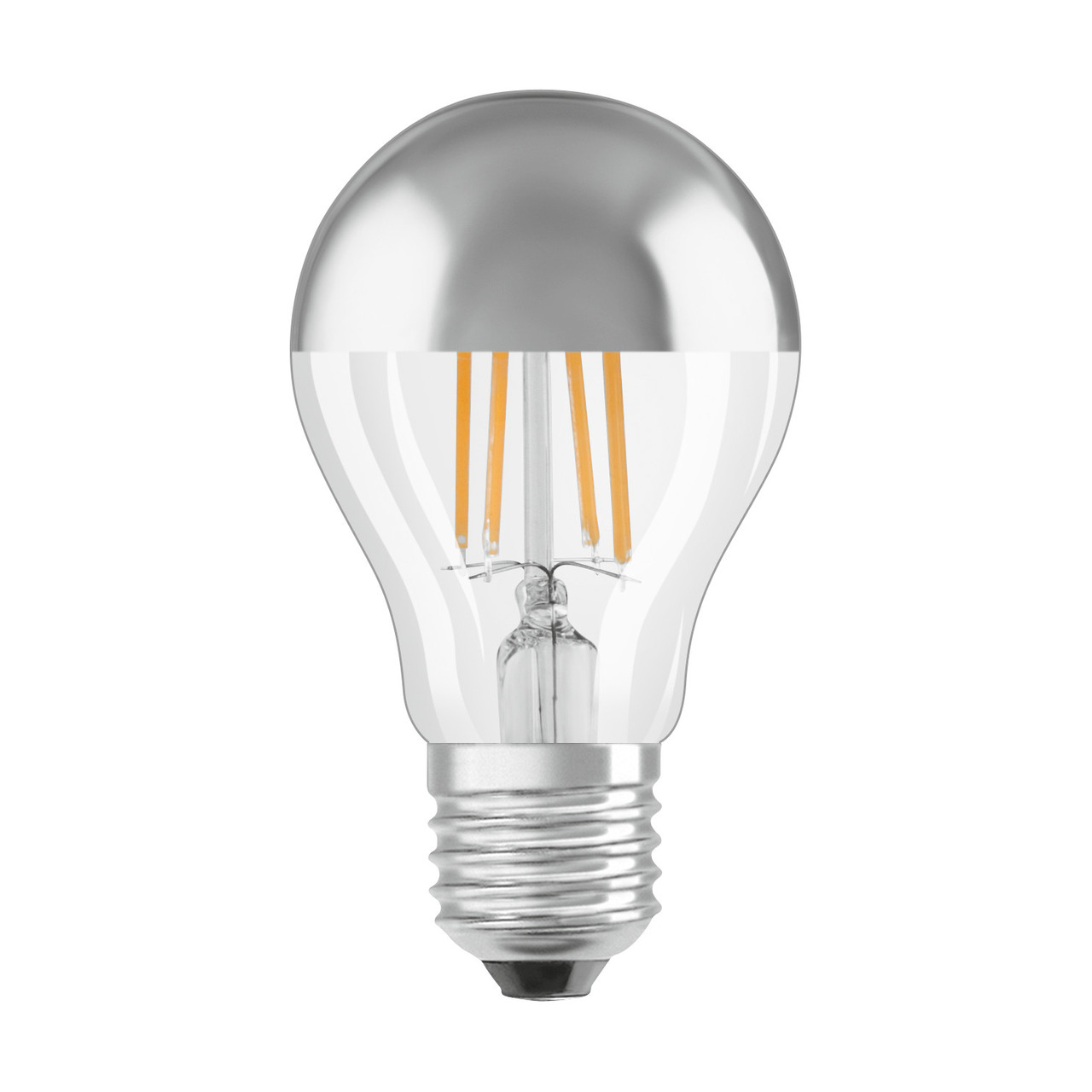 OSRAM LED Mirror Silver 4-W-Filament-LED-Lampe E27 mit Silberkuppe unter Beleuchtung