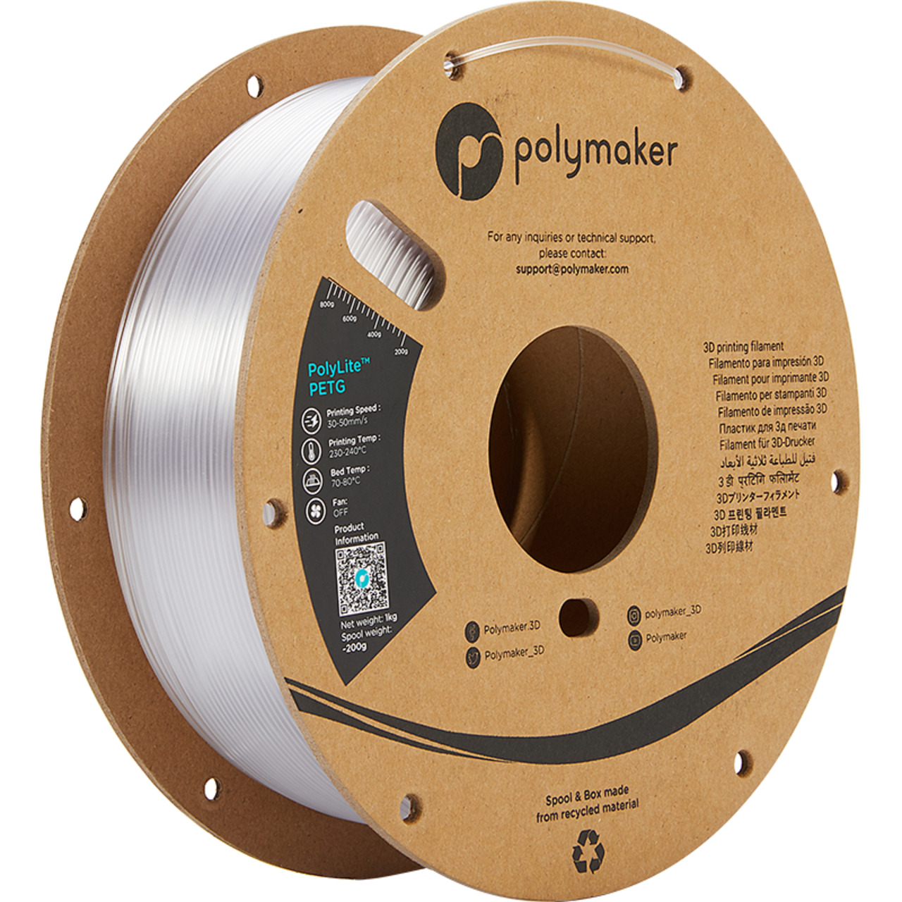 Polymaker PETG-Filament PolyLite- durchsichtig 1-75 mm- 1kg