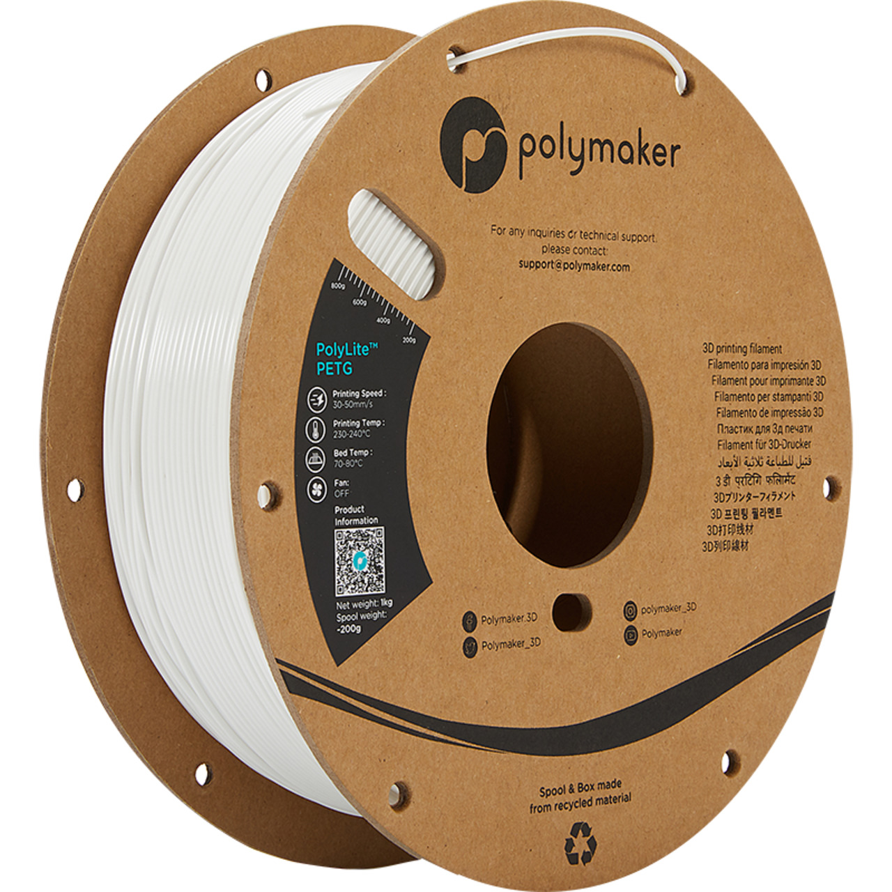 Polymaker PETG-Filament PolyLite- weiss- 1-75 mm- 1 kg