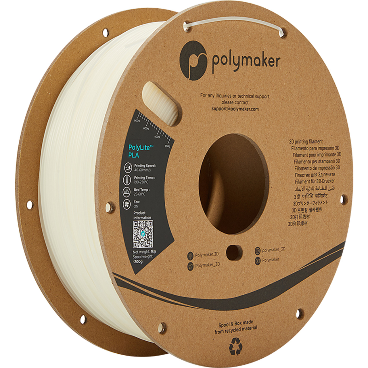 Polymaker PLA-Filament PolyLite- durchsichtig- 1-75 mm- 1 kg