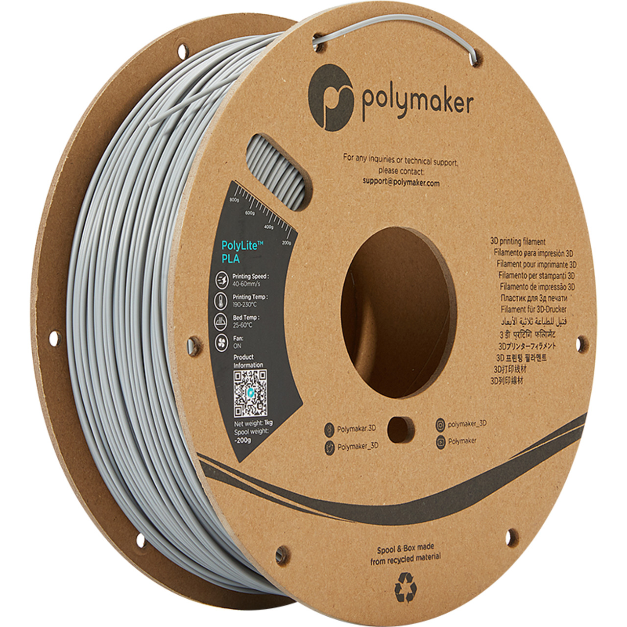 Polymaker PLA-Filament PolyLite- grau- 1-75 mm- 1 kg