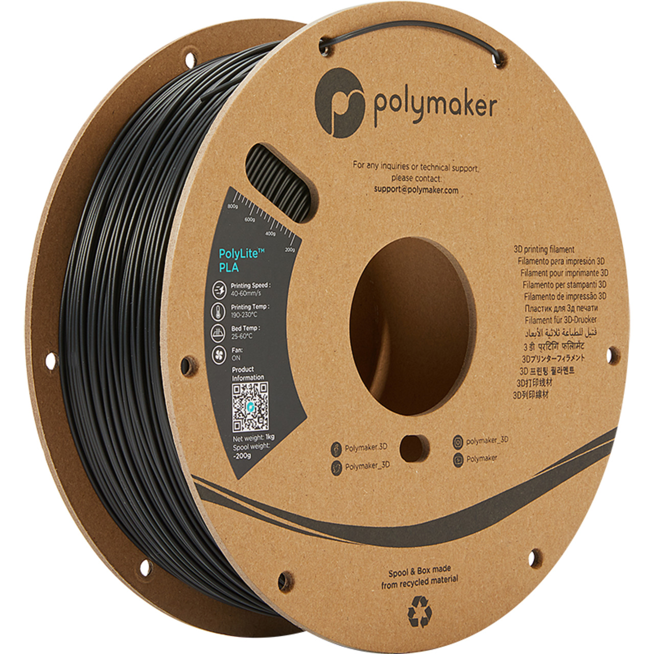 Polymaker PLA-Filament PolyLite- schwarz- 1-75 mm-  1 kg