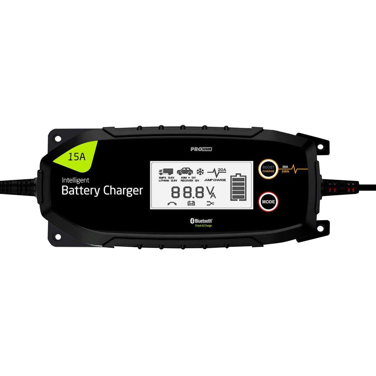 ProUser Kfz-Batterieladegerät IBC15000B- 12-24 V- max- 15 A- Bluetooth-Funktion- IP65
