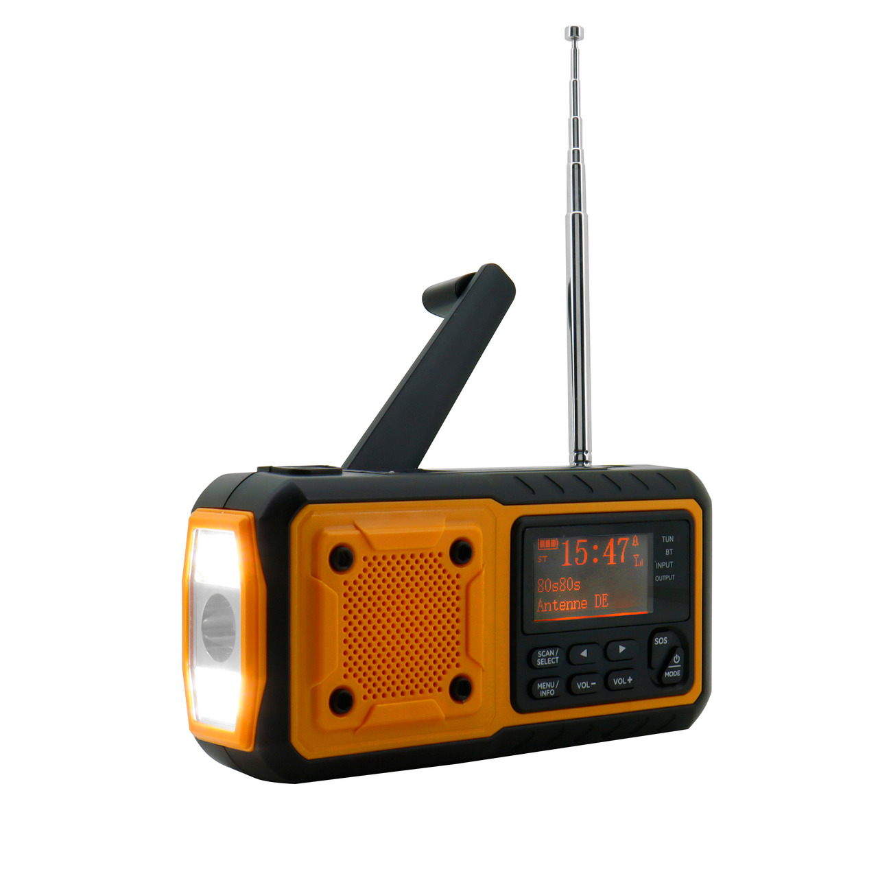 Soundmaster Kurbelradio DAB112OR- UKW-DAB+- Solar-Panel- Akku-Batteriebetrieb- LED-Licht- Bluetooth