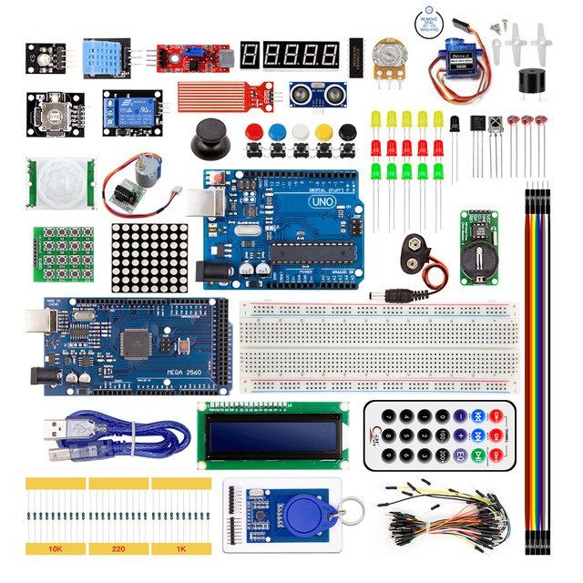 Starter Kit Uno R3 und Mega 2560 Arduino kompatibel im Kunststoffkasten unter Bausätze > Arduino Starter Kits