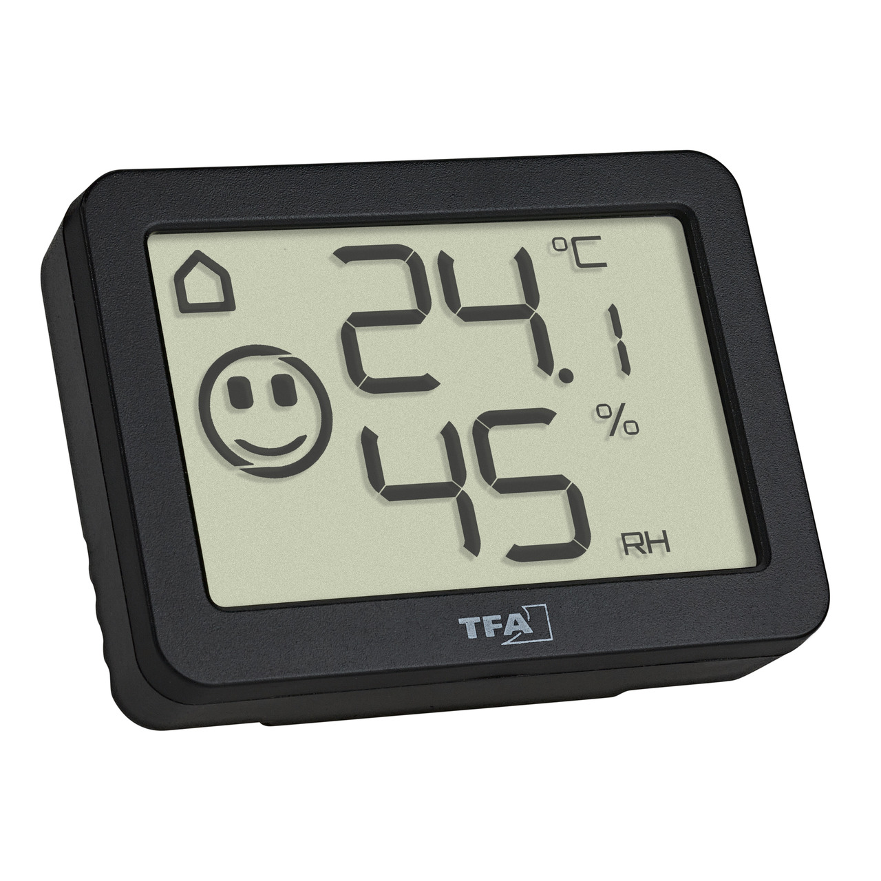 TFA Thermo-Hygrometer mit Smiley-Klimakomfortanzeige- Raumtemperatur- Luftfeuchte (rH)- schwarz
